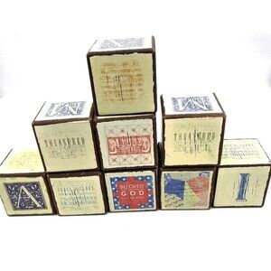 Vintage Style Set Of 9 Wooden Alphabet Blocks Bible Verses Country Home Decor